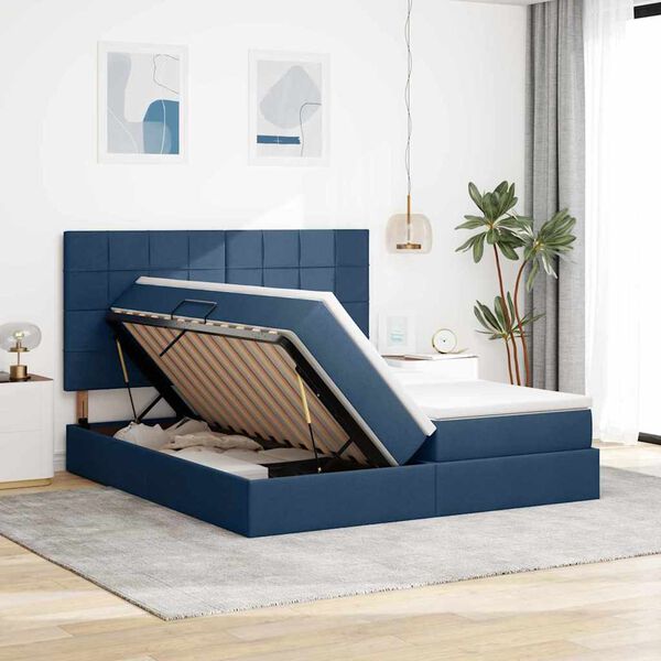 vidaXL Cama com Armazenamento Azul 200 x 200 cm Couro Sint&eacute;tico