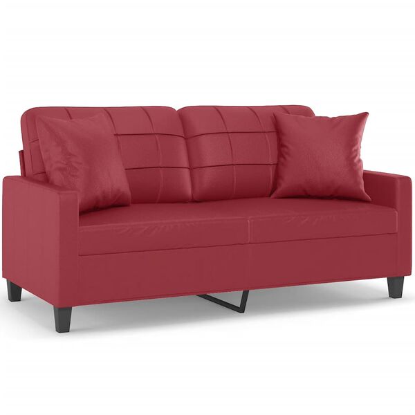 vidaXL Sof&aacute; 2 lugares +almofadas 140cm couro artificial vermelho tinto