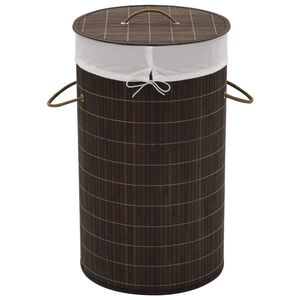 vidaXL Cesto redondo para roupa suja bambu castanho escuro