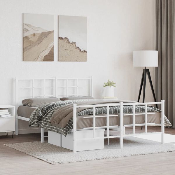 vidaXL Estrutura de cama com cabeceira e p&eacute;s 140x200 cm metal branco