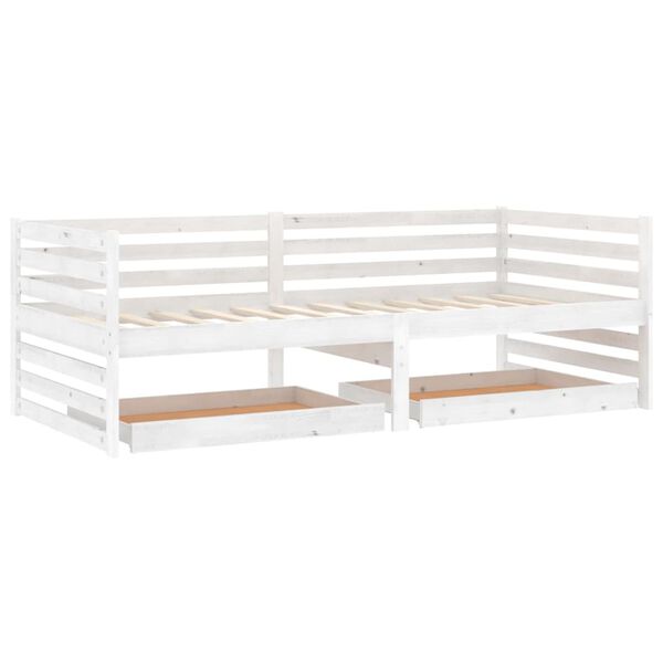 vidaXL Sof&aacute;-cama com gavetas 90x200 cm pinho maci&ccedil;o branco