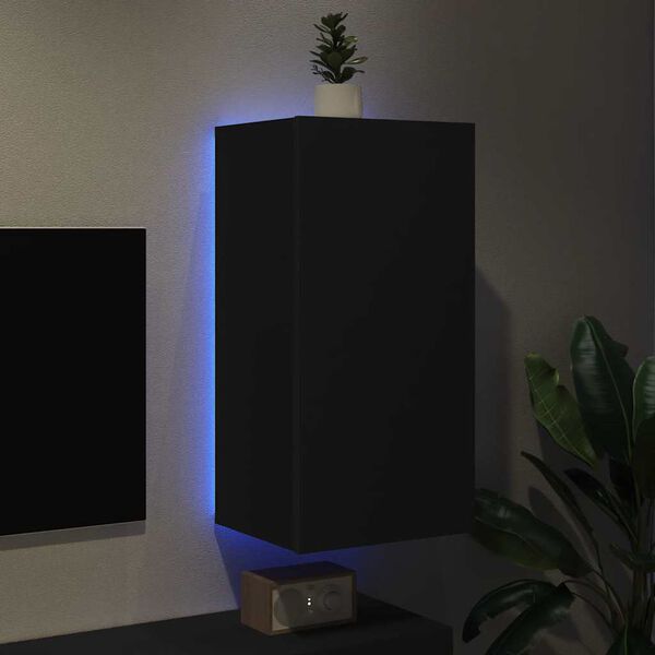 vidaXL M&oacute;vel de parede para TV com luzes LED 40,5x35x80 cm preto