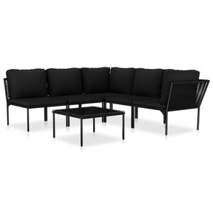 vidaXL 6 pcs conjunto lounge de jardim c/ almofad&otilde;es PVC preto
