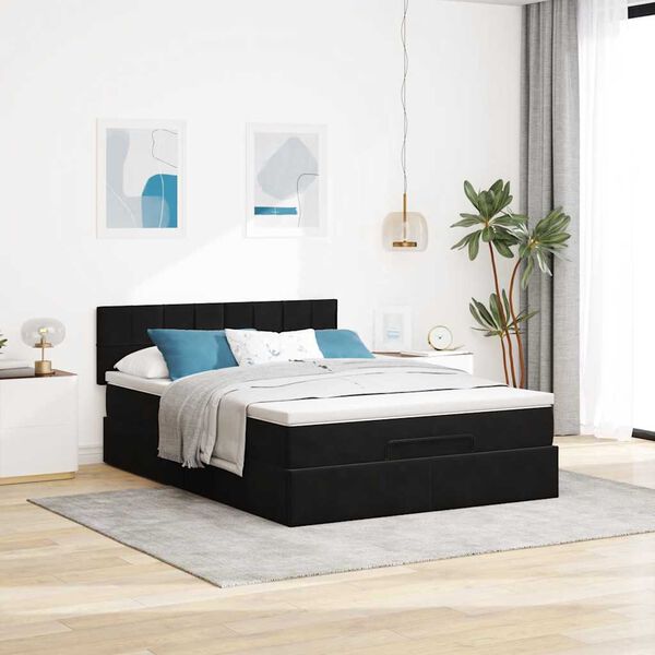 vidaXL Estrutura de cama otomana com colch&atilde;o 140x200 cm veludo preto