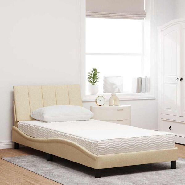 vidaXL Cama com colch&atilde;o Hanko 100x200 cm tecido cor creme