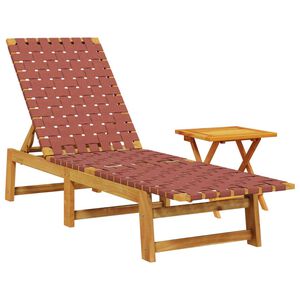 vidaXL Espregui&ccedil;adeira c/ mesa madeira ac&aacute;cia maci&ccedil;a/tecido vermelho
