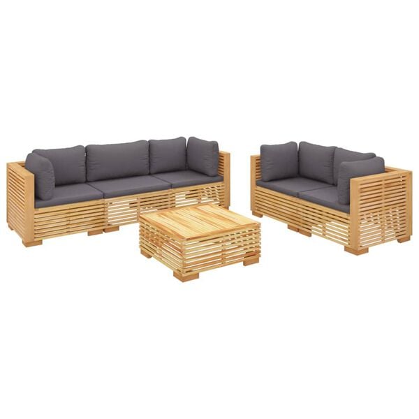 vidaXL 6 pcs conjunto lounge jardim c/ almofad&otilde;es madeira teca maci&ccedil;a