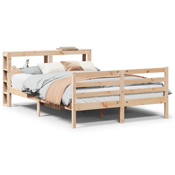 vidaXL Estrutura cama c/ cabeceira 140x190 cm pinho maci&ccedil;o