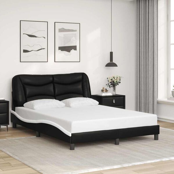 vidaXL Estrutura de cama sem colch&atilde;o Hvar couro artif. 140x190cm preto/branco