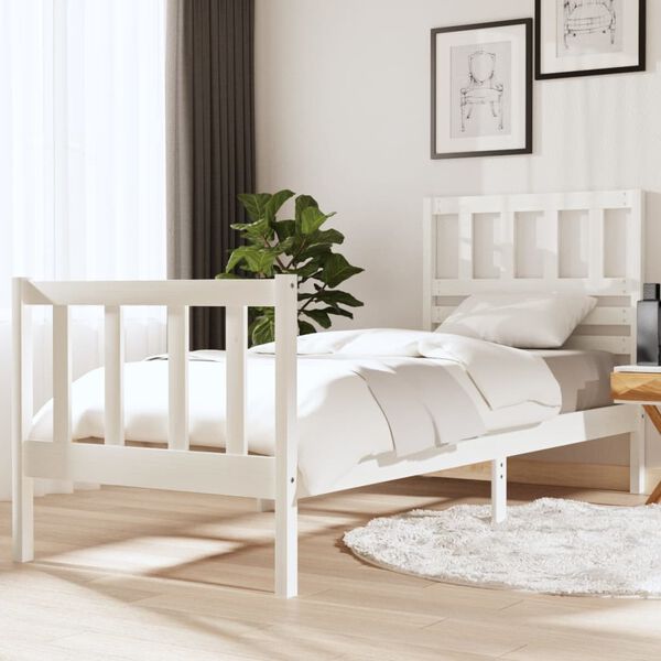 vidaXL Estrutura cama pequena solteiro 75x190 cm madeira maci&ccedil;a branco