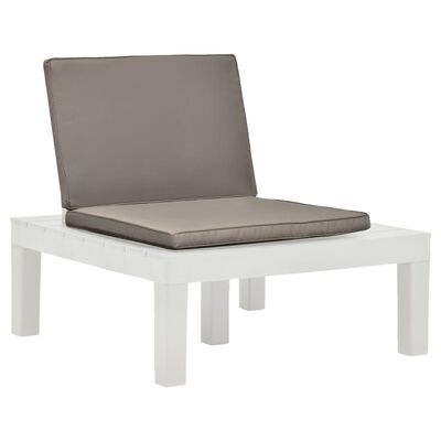 vidaXL Cadeira lounge de jardim com almofadão plástico branco