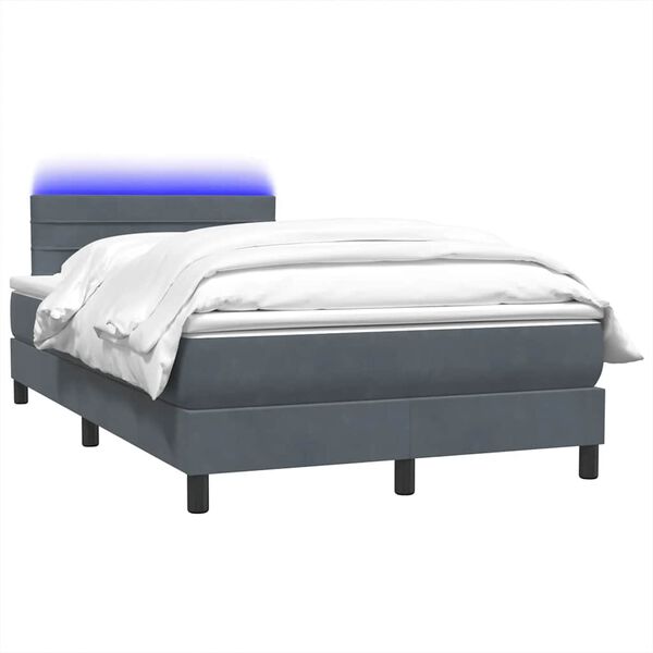 vidaXL Cama box spring c/ colch&atilde;o e LED 120x220 cm veludo cinzento-escuro