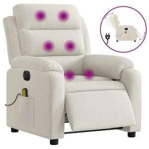 vidaXL Poltrona de massagens reclin&aacute;vel el&eacute;trica veludo cor creme