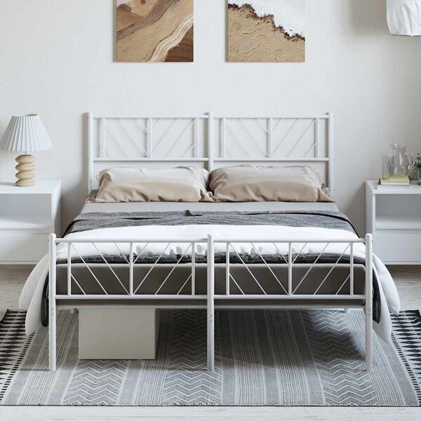 vidaXL Estrutura de cama com cabeceira e p&eacute;s 150x200 cm metal branco