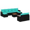 vidaXL Conjunto de sof&aacute; de jardim com 10 pe&ccedil;as e almofadas em rattan sint&eacute;tico preto