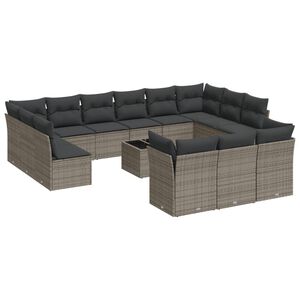 vidaXL 14 pcs conjunto sof&aacute;s p/ jardim c/ almofad&otilde;es vime PE cinzento