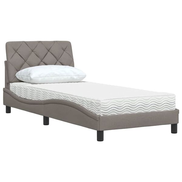 vidaXL Cama com colch&atilde;o 90x190 cm tecido castanho-acinzentado