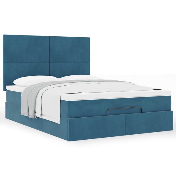 vidaXL Estrutura de cama otomana colch&otilde;es 140x200cm veludo azul escuro