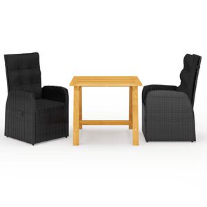 vidaXL 3 pcs conjunto de jantar para jardim preto