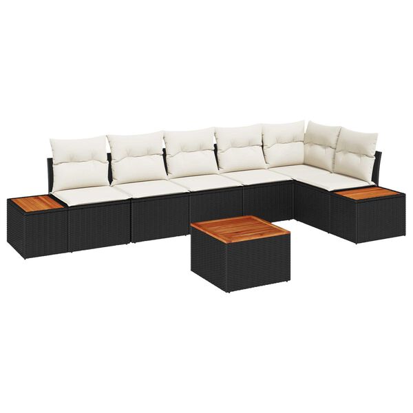 vidaXL Conjunto de Sof&aacute; de Jardim 6 pcs Preto e Creme Polirattan