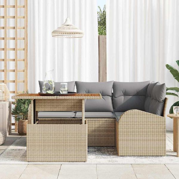 vidaXL Conjunto de Sof&aacute; de Jardim 5 pcs Bege Rattan Sint&eacute;tico