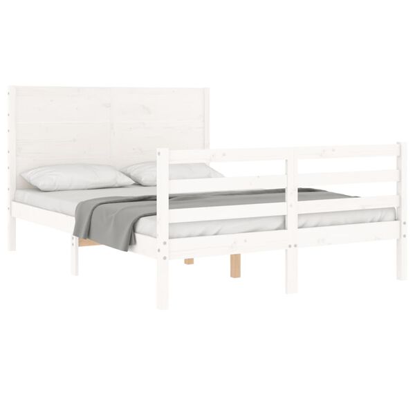 vidaXL Estrutura de cama com cabeceira 140x200cm madeira maci&ccedil;a branco