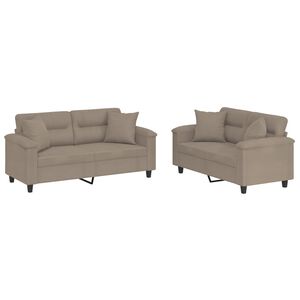 vidaXL 2 pcs conjunto sof&aacute;s c/ almofadas microfibra cinza-acastanhado