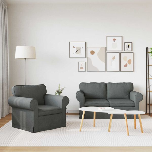 vidaXL Sof&aacute; 2 pcs Cinza Escuro 155 x 82 x 80 cm tecido