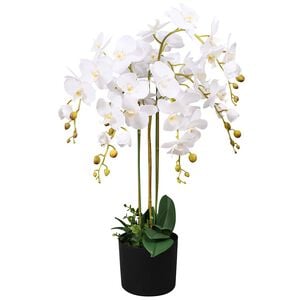 vidaXL Planta orqu&iacute;dea artificial com vaso 75 cm branco