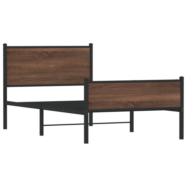 vidaXL Estrutura de cama sem colch&atilde;o 107x203cm metal carvalho castanho