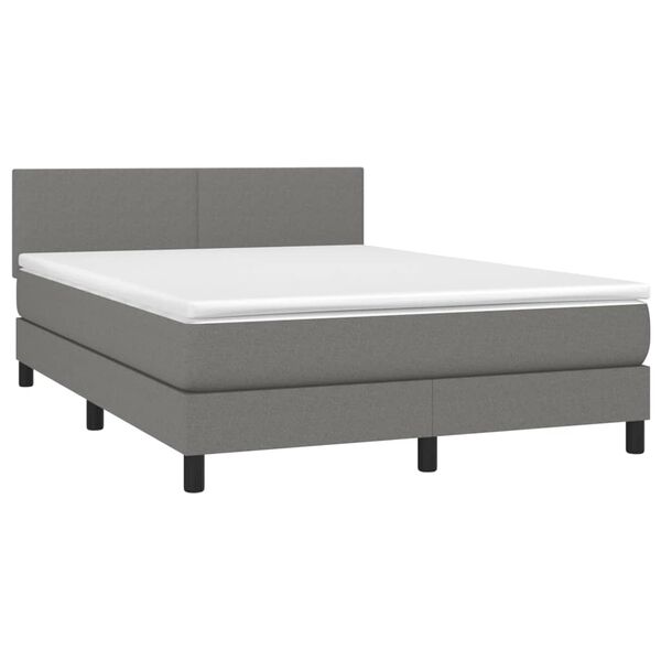 vidaXL Cama box spring c/ colchão e LED 140x190 cm tecido cinza-escuro