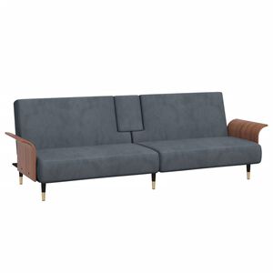 vidaXL Sof&aacute;-cama com suportes para copos veludo cinzento-escuro