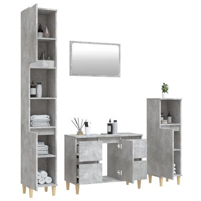 vidaXL 4 pcs conj. móveis casa banho derivados madeira cinza cimento