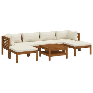 vidaXL 7 pcs conjunto lounge jardim c/ almofad&otilde;es creme ac&aacute;cia maci&ccedil;a