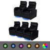 vidaXL Poltrona reclin&aacute;vel LED 2+3 lugares 2pcs couro artificial preto