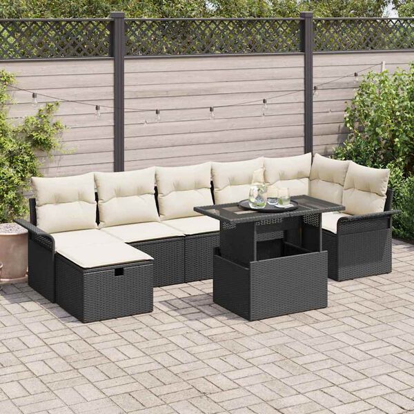 vidaXL Conjunto de Sofá de Jardim 8 pcs Preto Rattan Sintético