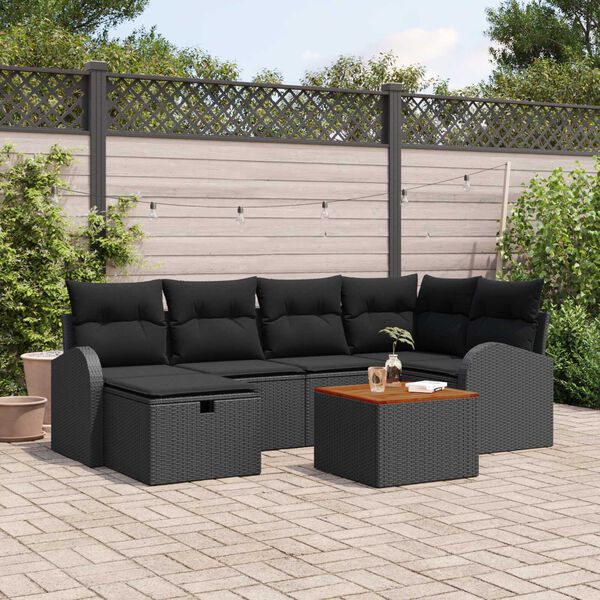 vidaXL Conjunto de Sof&aacute; de Jardim 7 pcs Preto Rattan Sint&eacute;tico