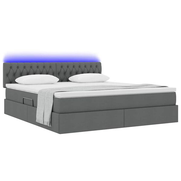 vidaXL Cama com arruma&ccedil;&atilde;o e LED Cinza Escuro 180 x 200 cm Poli&eacute;ster