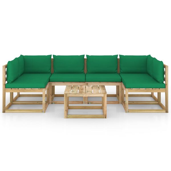 vidaXL Conj. lounge de jardim 7 pcs com almofad&otilde;es pinho impregnado