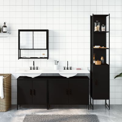 vidaXL 4 pcs conjunto móveis casa de banho derivados de madeira preto