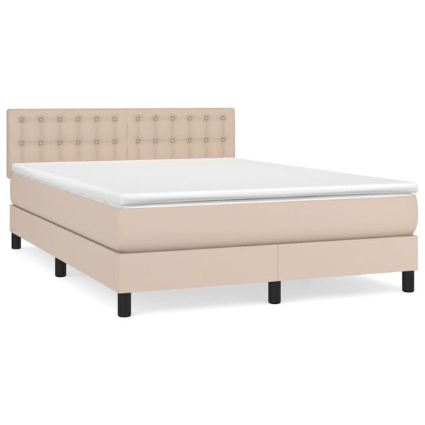 vidaXL Cama com molas/colch&atilde;o 140x190 cm couro artificial cappuccino