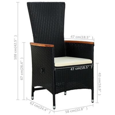 vidaXL Cadeiras de exterior c/ almofadões 2 pcs vime PE preto