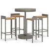 vidaXL 5 pcs conjunto de bar p/ jardim vime PE/ac&aacute;cia maci&ccedil;a cinzento