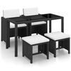 vidaXL 5 pcs conjunto jantar exterior com almofad&otilde;es vime PE preto
