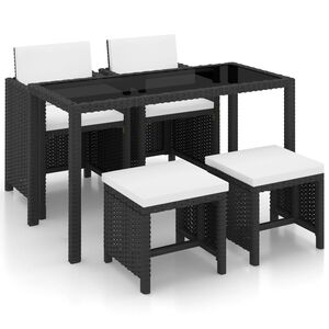 vidaXL 5 pcs conjunto jantar exterior com almofad&otilde;es vime PE preto