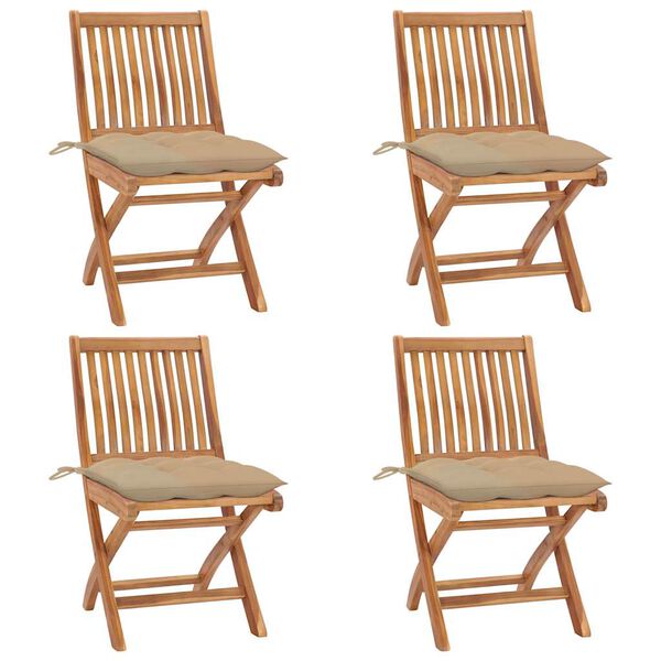 vidaXL Cadeiras de jardim dobr&aacute;veis c/ almofad&otilde;es 4 pcs teca maci&ccedil;a