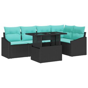 vidaXL Conjunto de Sof&aacute; de Jardim 6 pcs Preto e Azul vime PE
