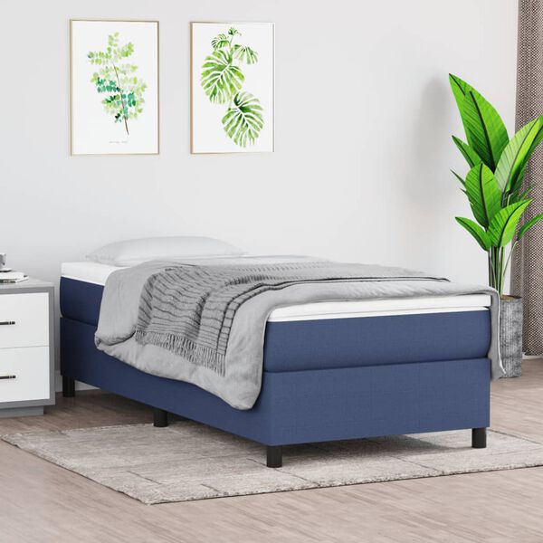 vidaXL Cama com molas/colchão 90x200 cm tecido azul
