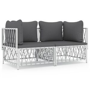 vidaXL 2 pcs conjunto lounge de jardim com almofad&otilde;es a&ccedil;o branco