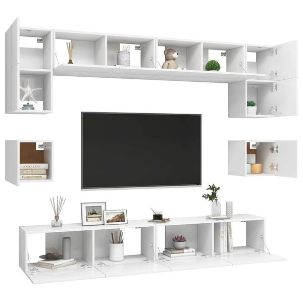 vidaXL 8 pcs conjunto de m&oacute;veis de TV derivados de madeira branco